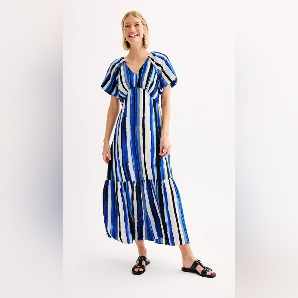 Nine West Blue and Black Striped Maxi Dress